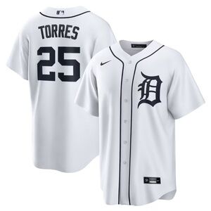 Men's Detroit Tigers Torres 25 Nike White Home Replica Jersey Medium
